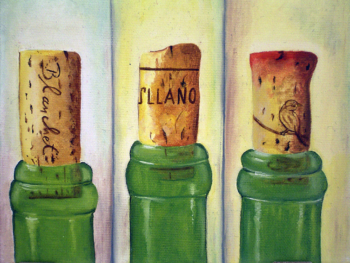 Drei Korken auf ihren Flaschen